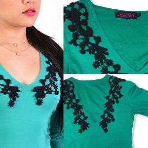 Motel Rocks | Embroidered Ling Sleeve Dress Green